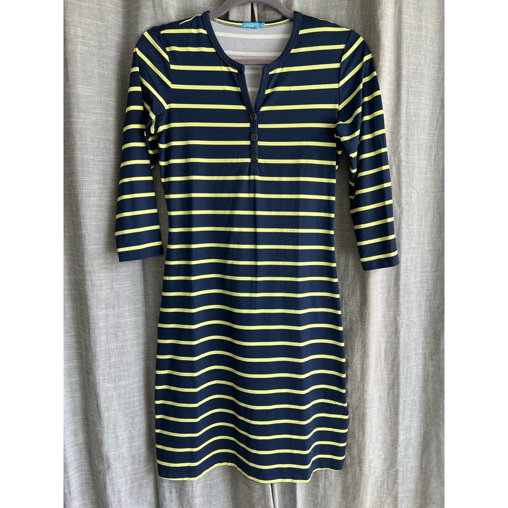 J. McLaughlin Navy &  Yellow Stripe Long Sleeve Dress | Women's XS US